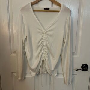 Chic Cream V-Neck Ruched Sweater